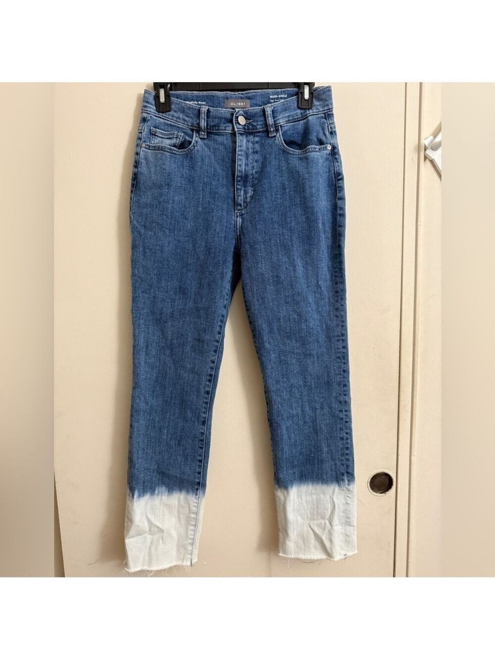 DL1961 Mara Straight Ankle Jeans High Rise Instasculpt Bleach Dip Dye Size 29